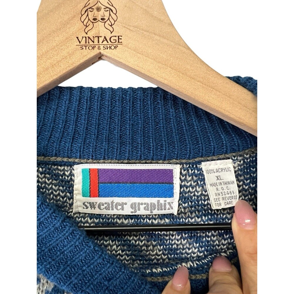 Vintage Graphix Unisex Adult Grandpa Fisherman Knit Sweater Blue Cream Stripe XL - Picture 6 of 13